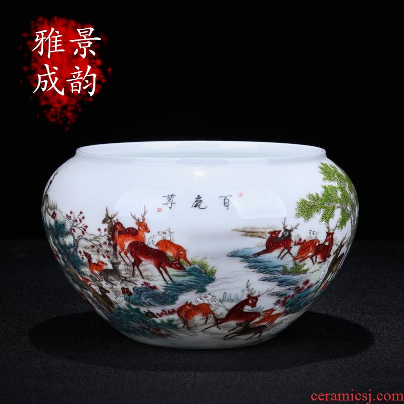 Jingdezhen ceramic sitting room porch the deer statute of writing brush washer of the study of new Chinese style household porcelain decoration arts and crafts
