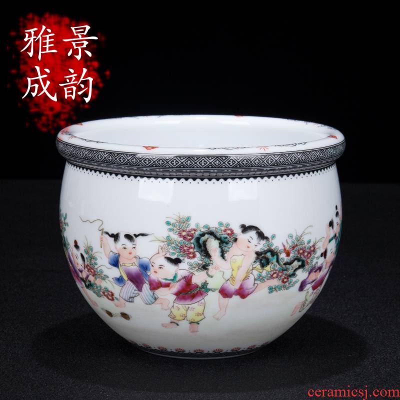 Jingdezhen ceramic new Chinese hand - made tong qu figure lotus seed cylinder decorative furnishing articles rich ancient frame sitting room decoration porcelain