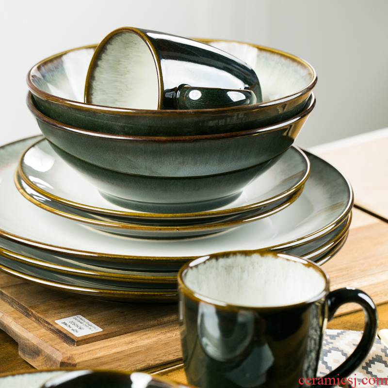 And the VP - variable glaze series green ceramic American meals bowl of flat plates mugs steak disk to use