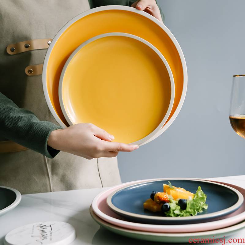 The Nordic idea shape ceramic disc breakfast steak plate household food plate round flat tableware