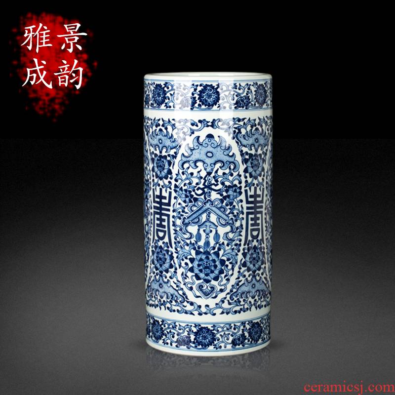 The New Chinese blue and white porcelain of jingdezhen ceramics live long and proper cap tube bottle arranging flowers, vases, decorative crafts