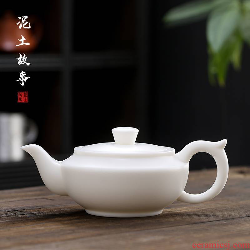 Ceramic teapot single pot gifts creative hand suet jade han flat pot pu 'er household kung fu tea teapot