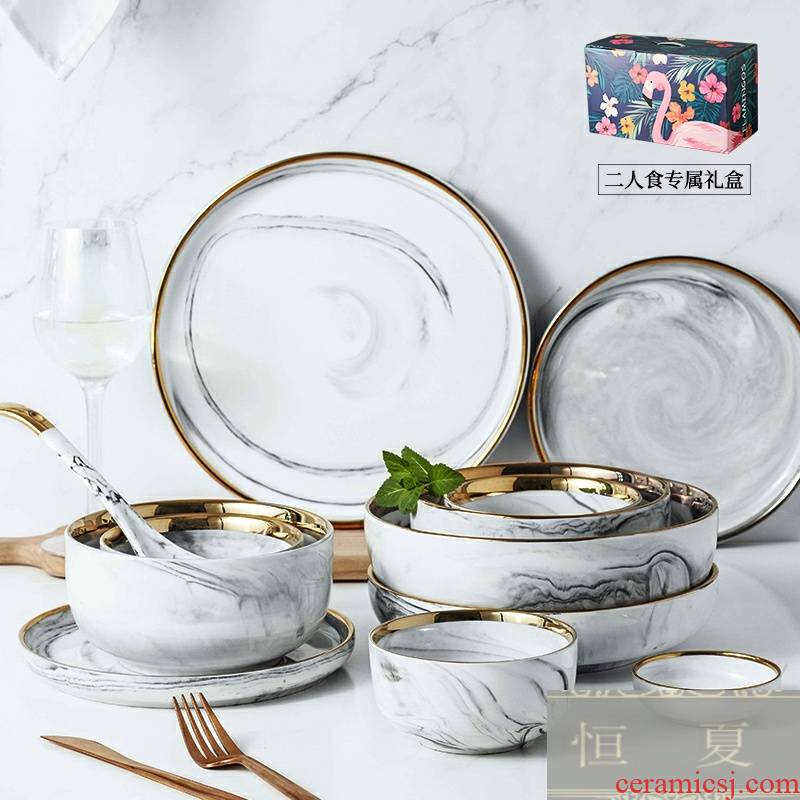 2 set up Phnom penh marble ceramic dishes and cutlery set of dishes combination of household of 4 P Nordic style