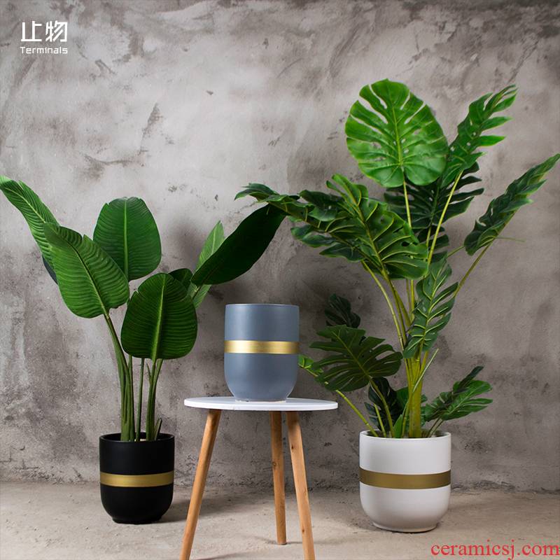The Big flower pot household green plant to heavy up phnom penh is inferior smooth white ceramic flower pot Nordic contracted sitting room ground flowerpot