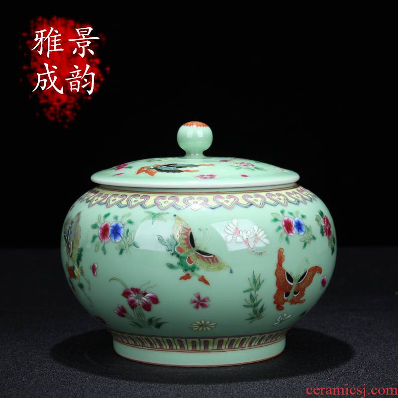 Jingdezhen ceramic hand - made butterfly caddy fixings of new Chinese style household general storage tank sitting room tea snacks