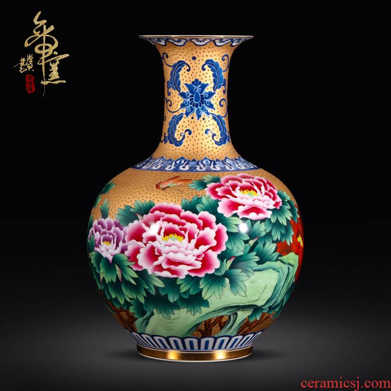 Jingdezhen ceramics antique hand - made with golden flowers open prosperous vase Chinese living room TV ark, rich ancient frame furnishing articles