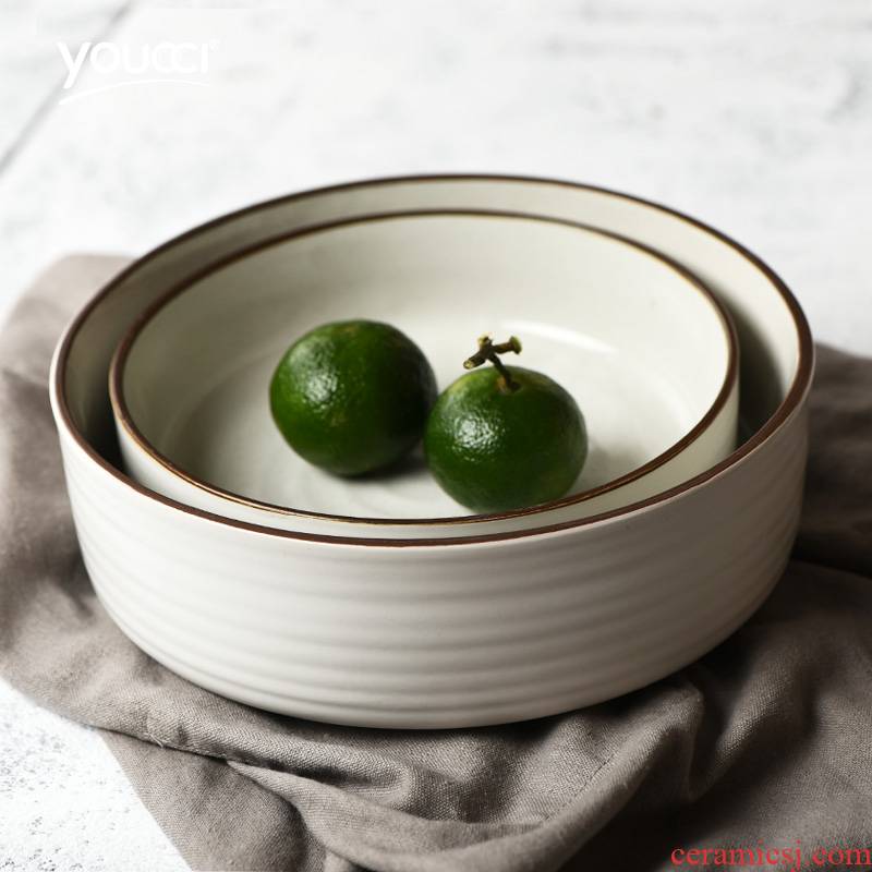 Creative move thread round 8 inch ceramic bowl of soup bowl of household ceramic dish bowl large rainbow such as bowl Nordic ins tableware