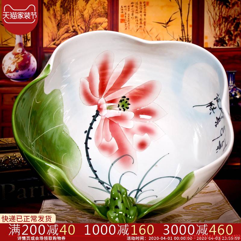 Jingdezhen ceramics aquarium hand - made water lily bowl lotus lotus leaf frog turtle cylinder cylinder flowerpot furnishing articles hc - 113