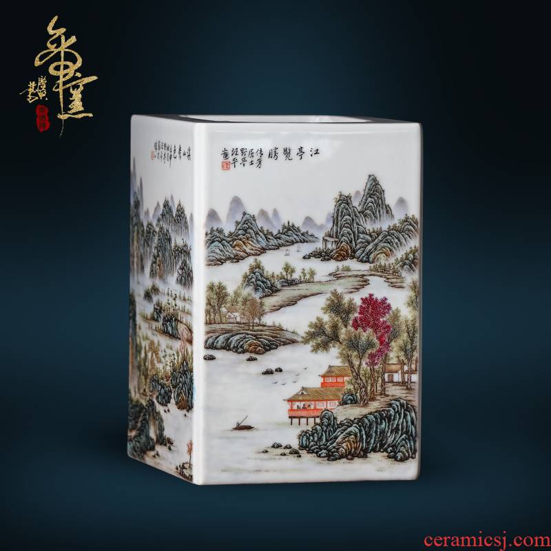 Imitation of jingdezhen ceramics powder enamel handpainted landscape with Chinese style living room TV cabinet decoration porch furnishing articles