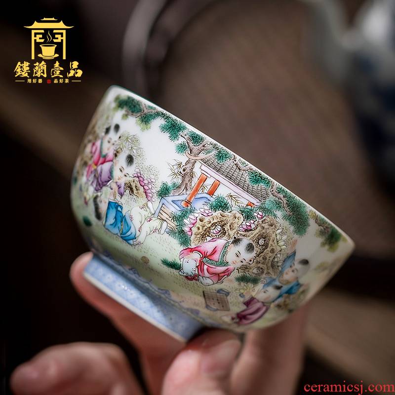 Jingdezhen ceramic all hand kung fu tea powder enamel the lad tea masters cup large bowl with single cup sample tea cup