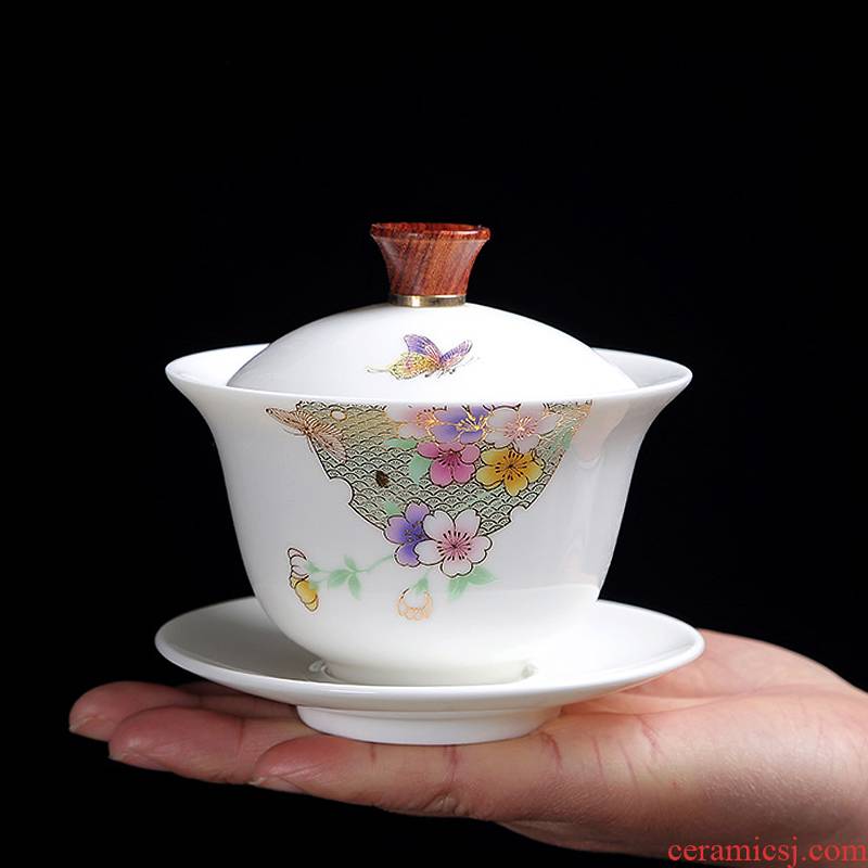 Friend is ceramic kung fu tea tureen three to cover cup tea bowl of tea in teapots dehua white porcelain white in China