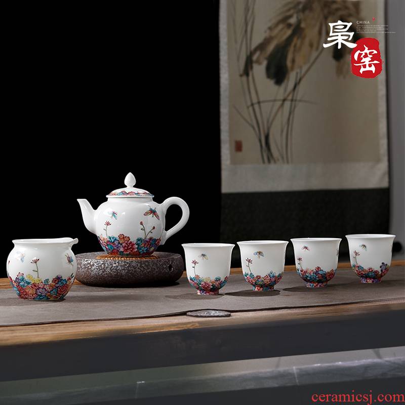 Jingdezhen tea set kung fu tea set ceramic hand draw a complete set of tea teapot teacup recent set of groups