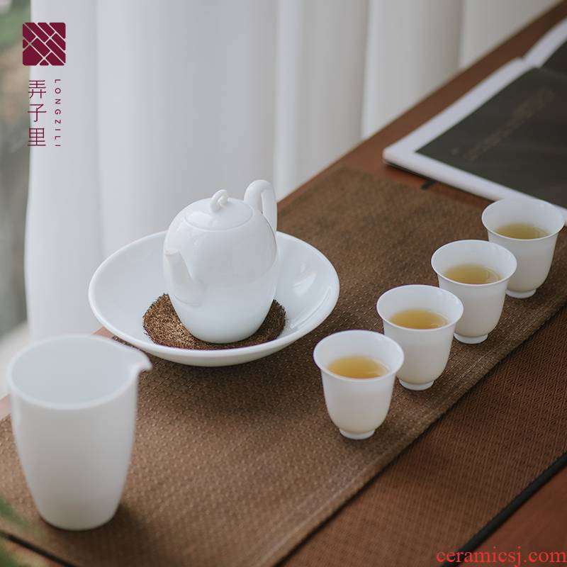 Get in kung fu tea set jingdezhen household white porcelain tea tea set ceramic teapot of a complete set of tea cups