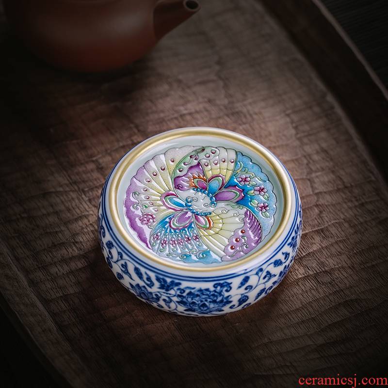The Owl up jingdezhen tea checking ceramic cap lid doesn the blue and white tie up branch lotus enamel CaiHuDie