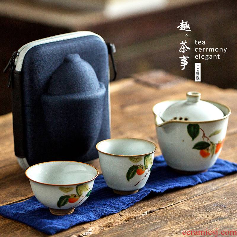 Your up travel tea set out for the portable bag type crack cup Japanese single hand grasp pot a pot of two cups of ceramic kung fu