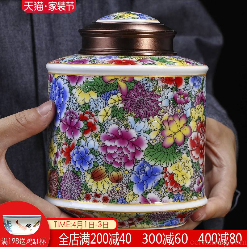 Jingdezhen ceramic tea pot seal pot store receives tea set small household moistureproof insect - resistant puer tea half jins