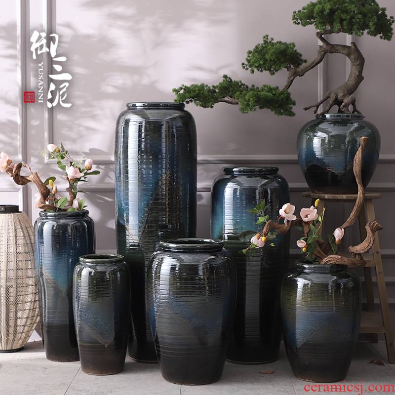 Jingdezhen ceramic furnishing articles European modern vase large living room decoration flower arranging hotel villa blue flower pot