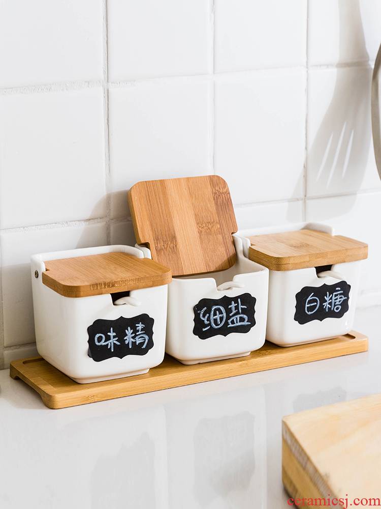Modern Japanese housewife ceramic flavor pot seasoning box three - piece suit caster salt shaker creative spice bottles