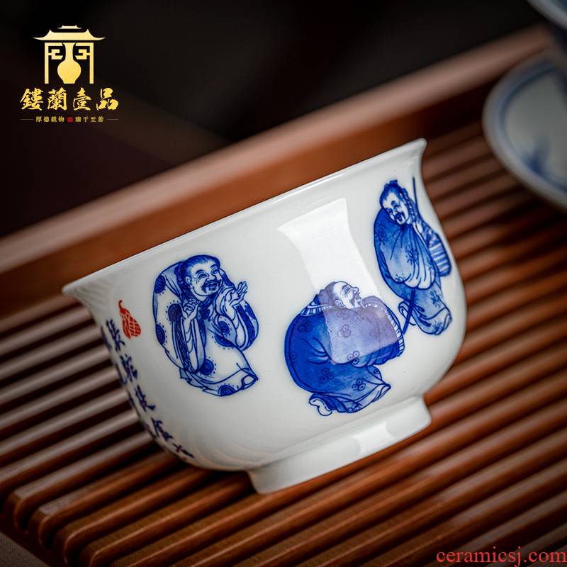 Jingdezhen ceramic hand - made antique blue - and - white rubbings all three camel figure furnace type cup sample tea cup master cup tea cups