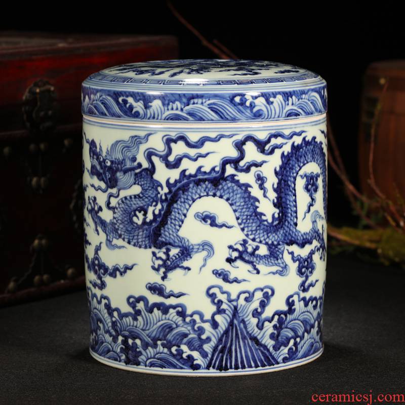 Offered home - cooked checking ceramic tea caddy fixings storehouse in jingdezhen tea storage tank hand - made fruit box of blue and white porcelain furnishing articles