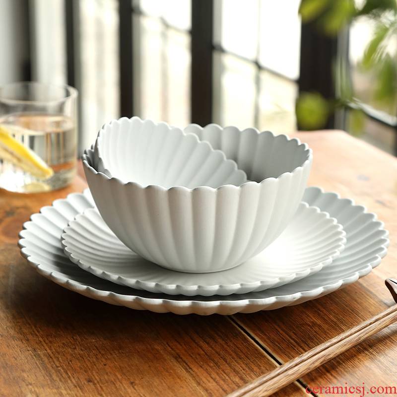 Plate creative TaoJu frosted white pottery bowls set contracted Japanese inferior smooth tableware household dessert salad dishes