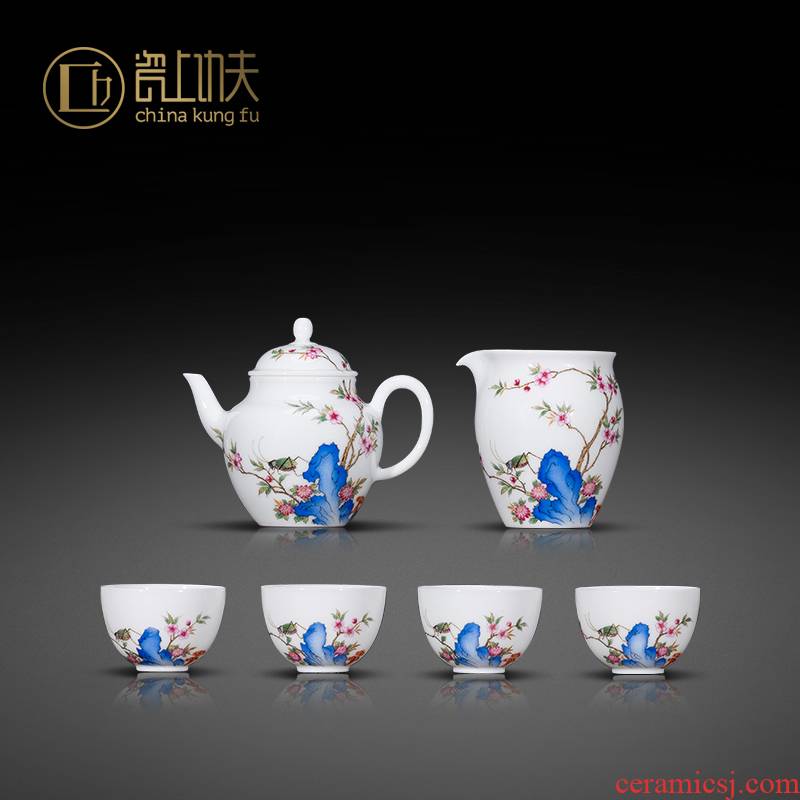 Jingdezhen kung fu tea set of pottery and porcelain enamel see hand - made paint painting of flowers and tea cup tea set