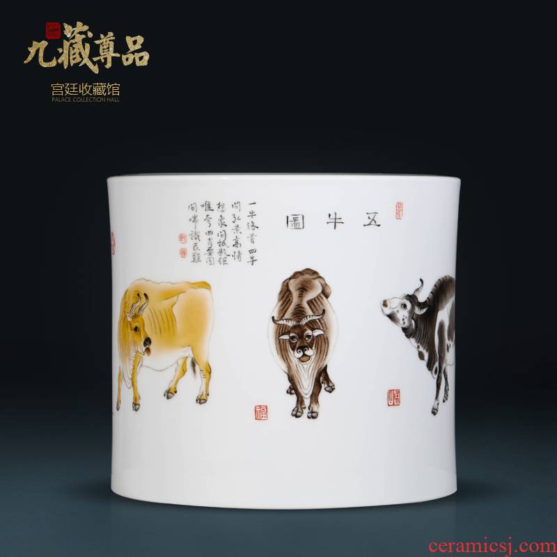 Jingdezhen ceramics hand - made pastel five NiuTu brush pot sitting room porch Chinese TV ark, flower arranging decorative furnishing articles