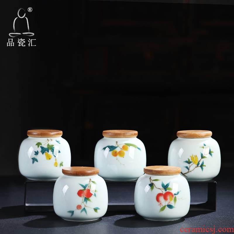 The Product porcelain send flowers blossom put celadon small tea pot under the glaze color seal portable travel small tea warehouse