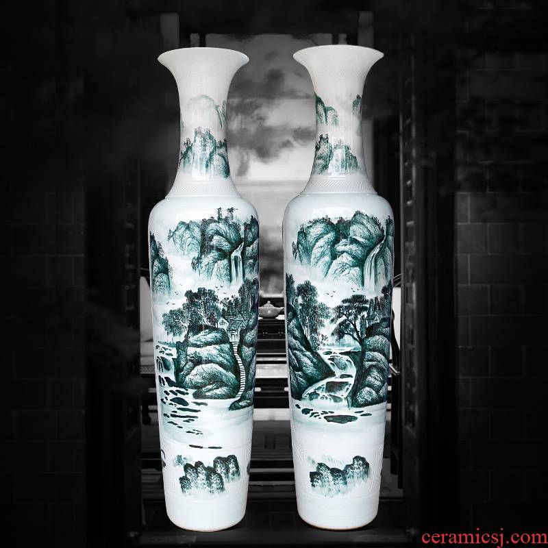 Jingdezhen ceramics hand - made landscape big vase landed home sitting room hotel villa decorations furnishing articles gifts