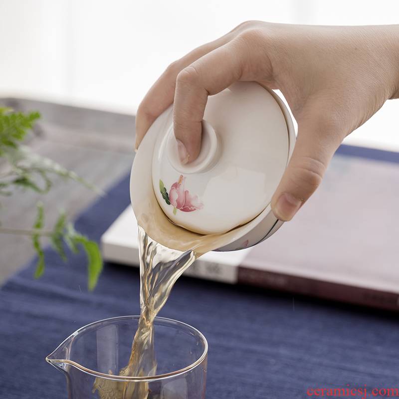Ning uncommon white porcelain tureen ceramic cups kung fu tea tea tea for three of the bowl bowl