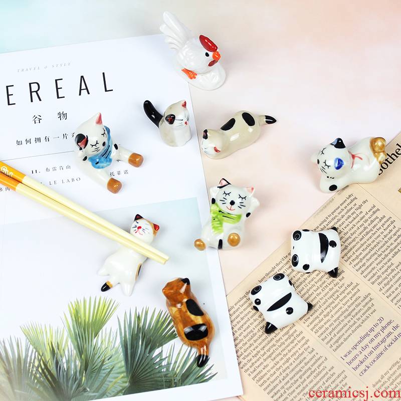 Love graces small express cartoon cat design hand - made ceramic chopsticks frame animals to live in a practical tableware