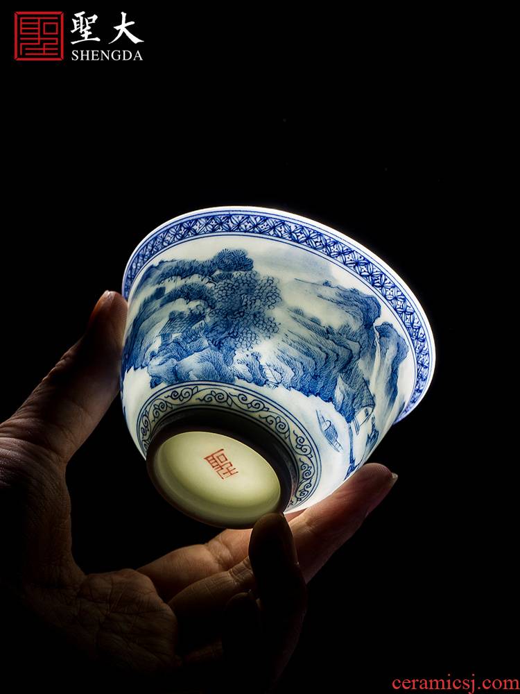 Holy big ceramic kung fu masters cup hand - made porcelain cups landscape cup all hand bell jingdezhen tea cup