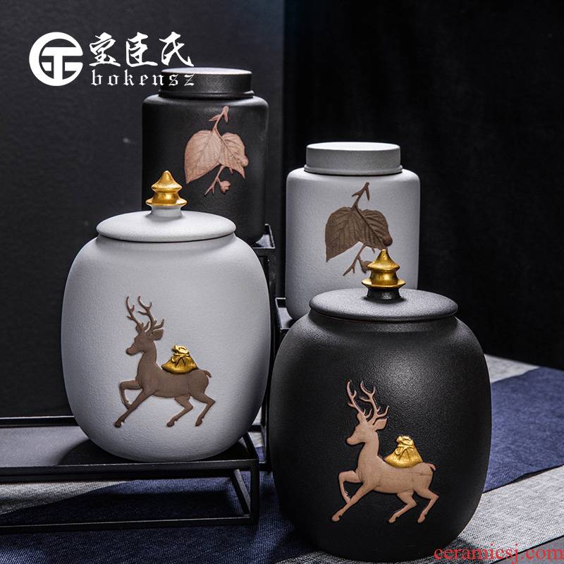 Receives caddy fixings ceramic seal pot small household portable storage medium storage tank Receives purple sand tea boxes