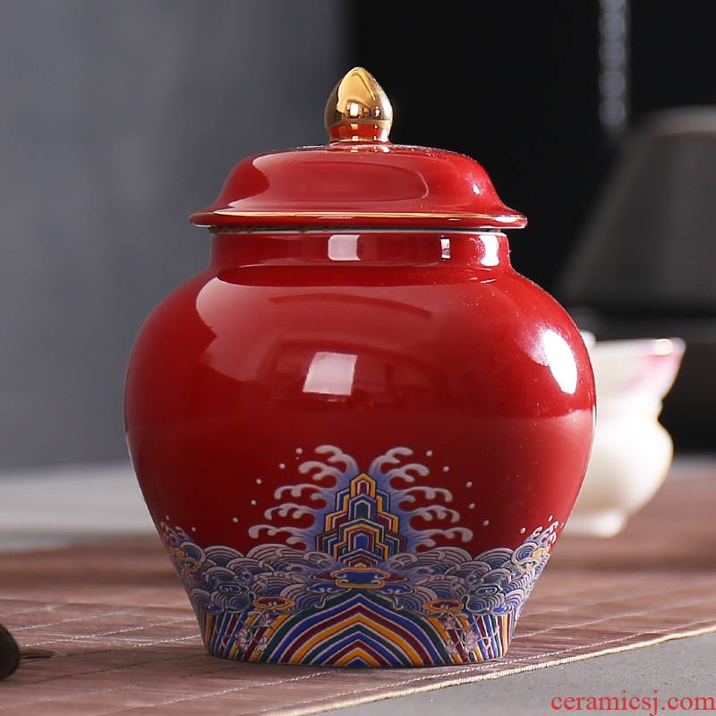 Colored enamel caddy fixings ceramic general large household seal pot high - grade tea pot custom box