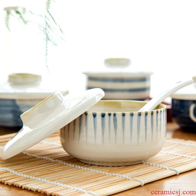 Nordic ins hand - made porcelain Japanese and Korean picking household with cover ceramic bowl dessert steamed egg bowl early tableware