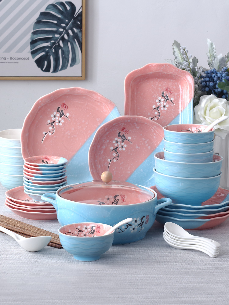 4 to 6 dishes suit household ipads porcelain dinner 2 bowls of jingdezhen ceramic creative Japanese combination plate
