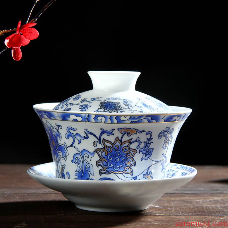 250 ml warm harbor large blue and white porcelain tureen jingdezhen ceramic tea three of the bowl bowl to bowl