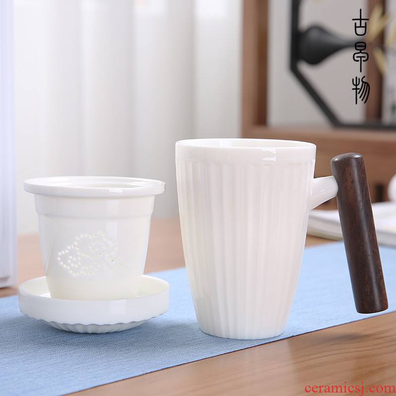 Suet jade white porcelain keller with cover filter master ceramic tea cup cup household custom office