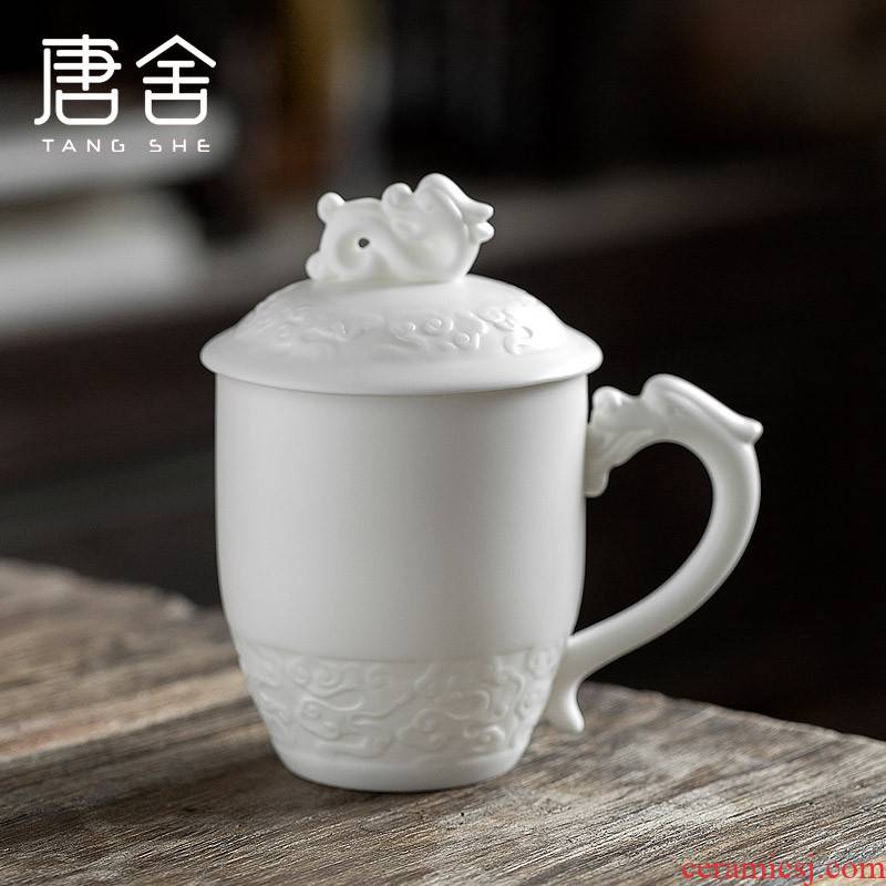 Tang s dehua white porcelain Chinese ceramic contracted glass cup dragon cup office home boss personal cup