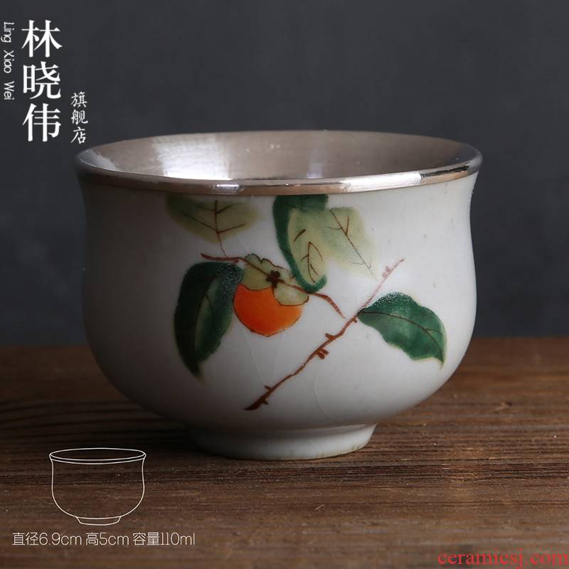 Hand made silver cup pure manual silvering master 999 sterling silver cup with silver sample tea cup jingdezhen ceramic cup