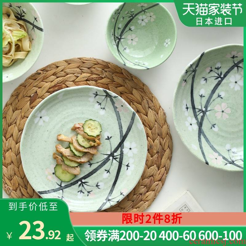 The fawn field'm light ink sakura Japanese imported from Japan and wind under glaze color porcelain Japanese dishes