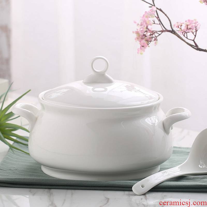 Large capacity ceramic bowl home supplies pot with cover ipads China soup pot soup bowl of soup basin Large pure white tableware suit