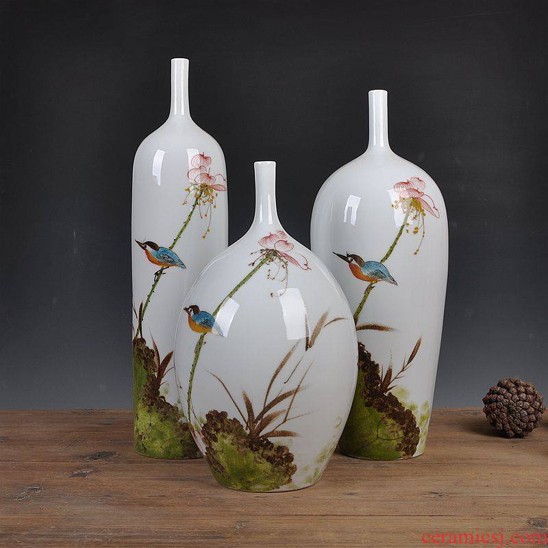 Jingdezhen ceramics new Chinese hand - made crane bird three - piece home furnishing articles sitting room decoration decoration arts and crafts