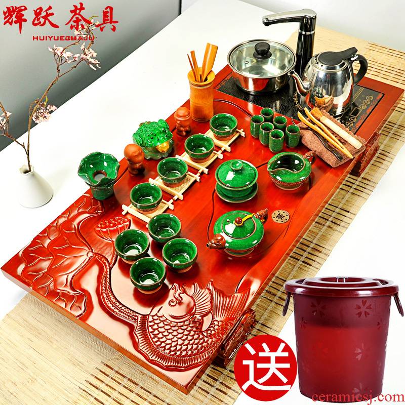 Hui, make tea kungfu tea set solid wood tea tray tea sea your up ceramic tea sets electromagnetism furnace of a complete set of ice to crack