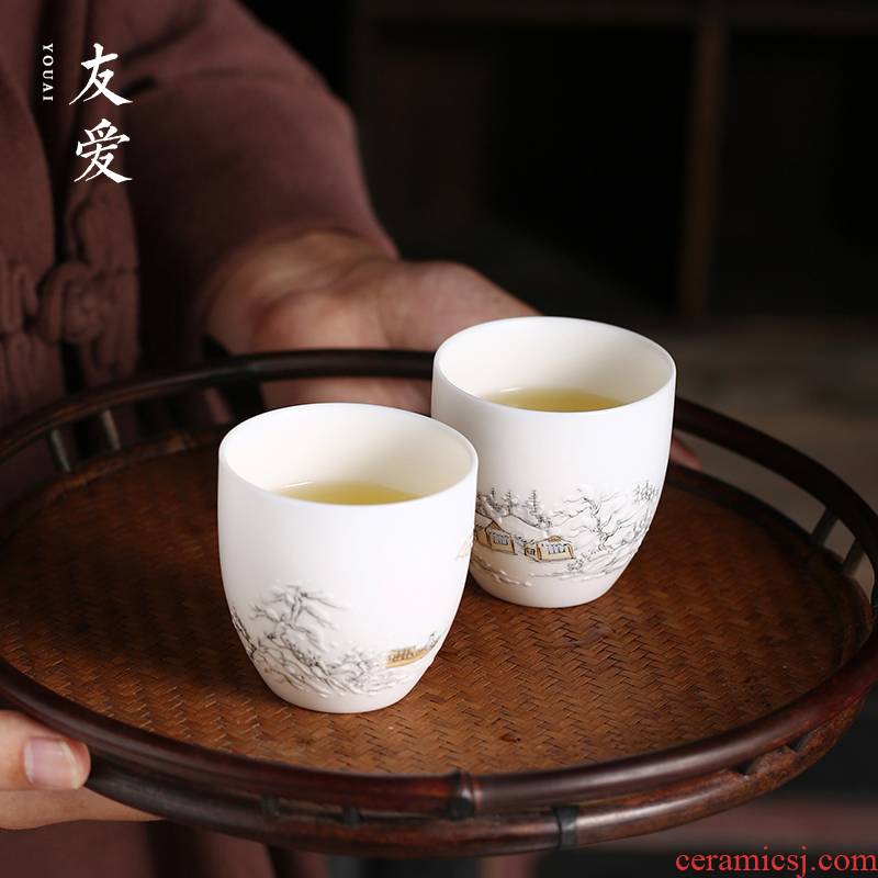 Love the hand - made Snow White porcelain biscuit firing cup to host jingdezhen personal single ceramic tea set and White porcelain cup