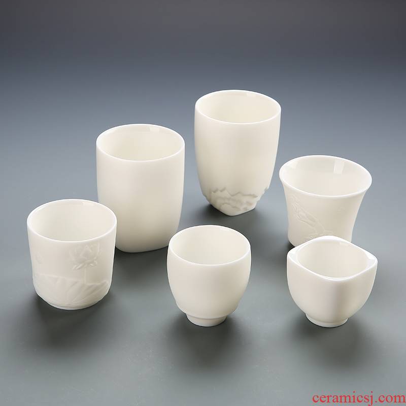 Dehua white porcelain cup sample tea cup tea ceramic masters cup by hand, kung fu tea set personal puer tea cup single CPU