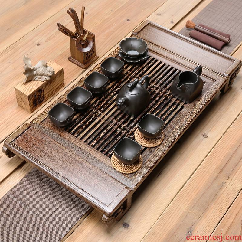 Wenge violet arenaceous kung fu tea set solid wood tea tray of a complete set of tea sets tea contracted household the draw - out type tea sea