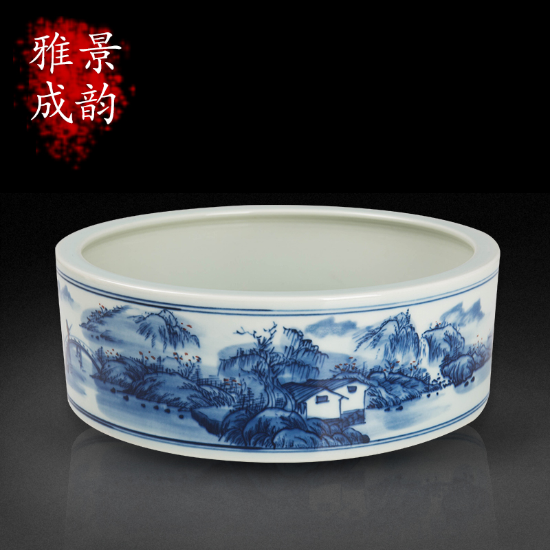 Jingdezhen ceramic manual landscape writing brush washer of blue and white porcelain home sitting room study ancient frame accessories furnishing articles