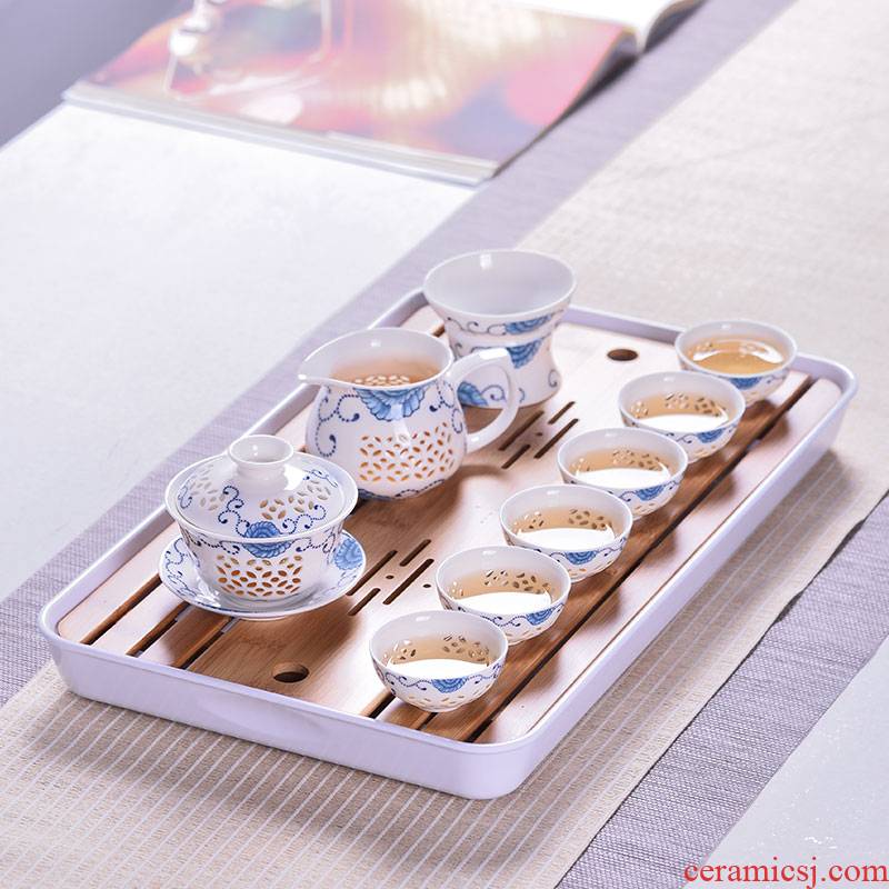 Ronkin hollow out exquisite kung fu tea set ceramic plastic saucer tea table of a complete set of simple little tea tray package