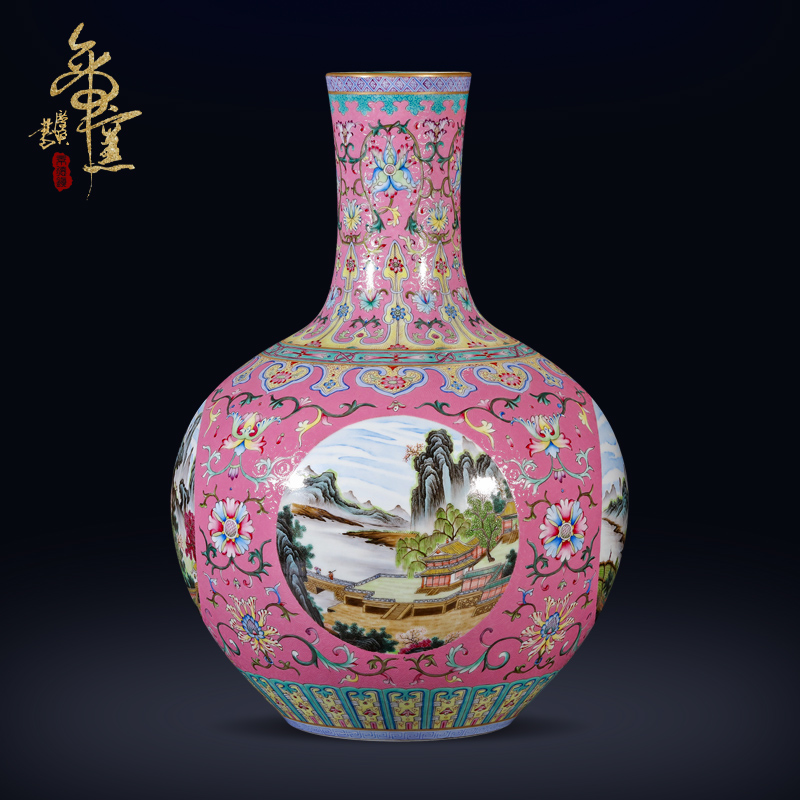 The Qing qianlong emperor up antique porcelain collection place hand pick flowers open the window of the principal figure tree jingdezhen landscape